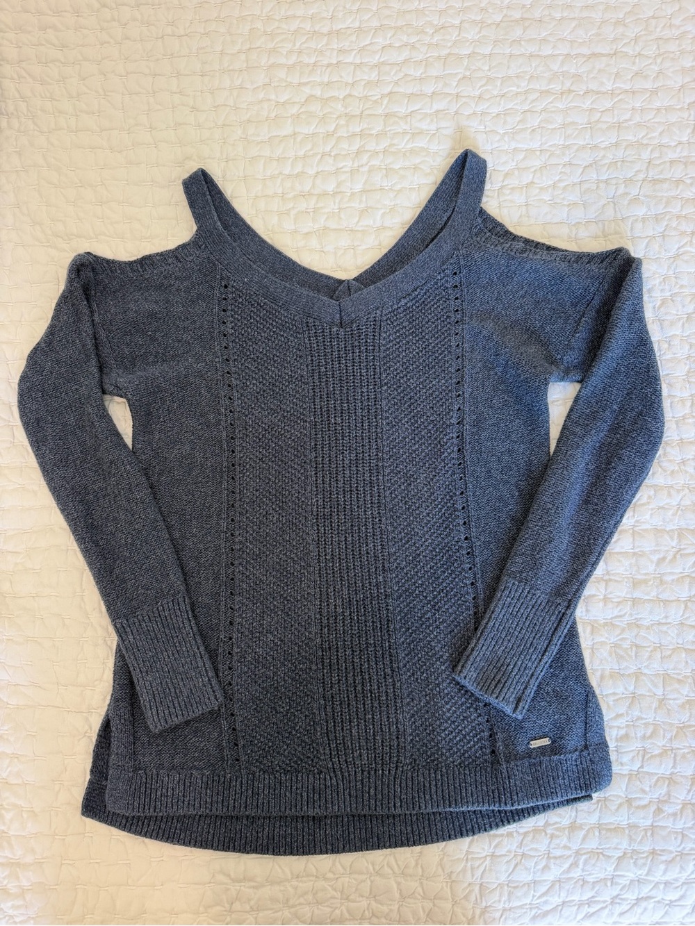 Hollister Slate Blue Cold-Shoulder V-Neck Knit Sweater